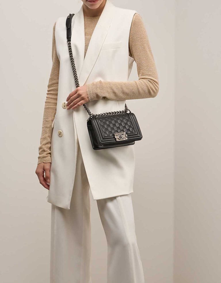 Chanel Boy Small Caviar Black on Model | Sell your designer bag