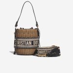 Dior Bucket Bag Wicker / Oblique Jacquard / Lamb Brown / Dark Blue Front | Sell your designer bag