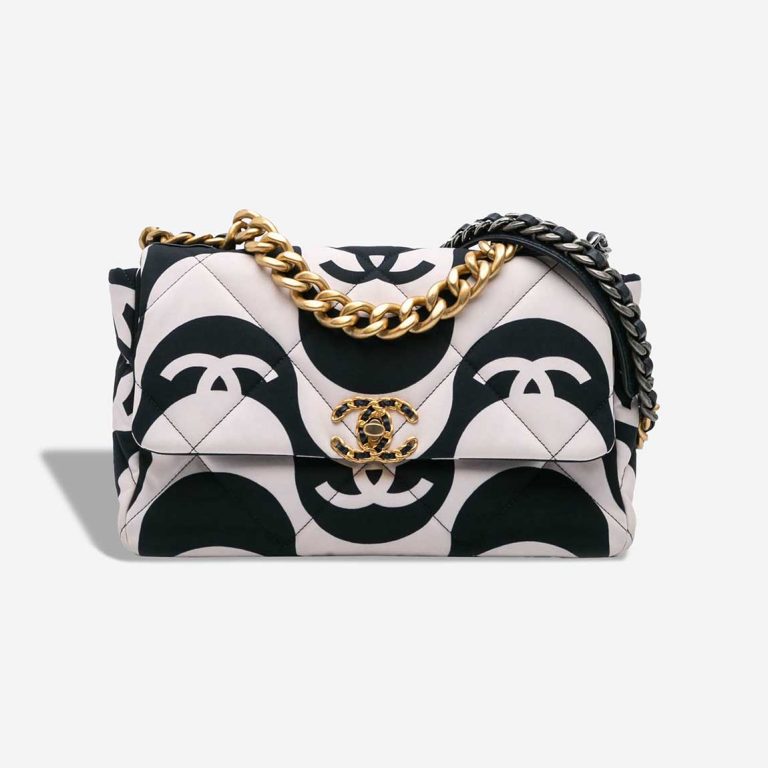 Chanel 19 Large Flap Bag Fabric White / Black Front | Sell your designer bag