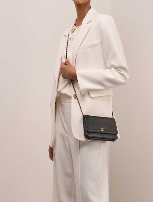 Chanel Timeless Wallet On Chain Lamb Black on Model | Sell your designer bag