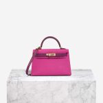 Hermès Kelly HSS Mini Chèvre Mysore Magnolia / Ultraviolet Front | Sell your designer bag