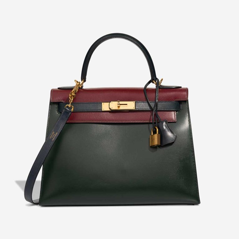 Hermès Kelly 28 Box Bleu Marine / Rouge H / Vert Foncé Front | Sell your designer bag