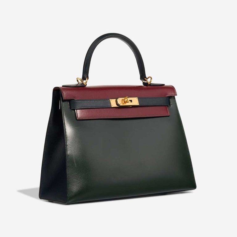 Hermès Kelly 28 Box Bleu Marine / Rouge H / Vert Foncé | Sell your designer bag