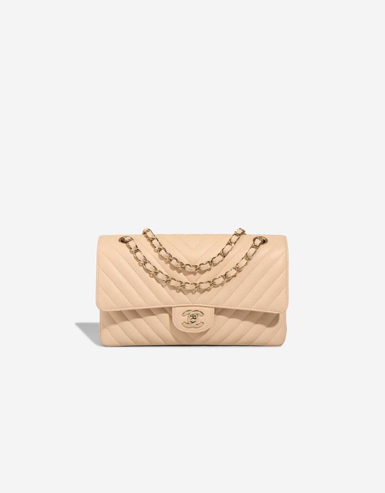 Chanel Timeless Chevron Medium Caviar Beige Front | Sell your designer bag