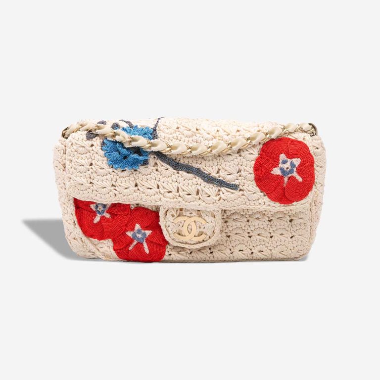 Chanel Timeless Crochet Camelia  Small Fabric Cream / Red / Blue Front | Sell your designer bag