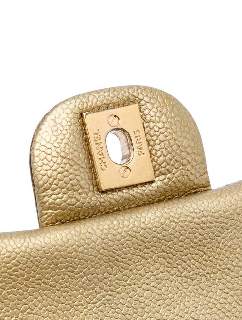 Chanel Timeless Mini Square Caviar Gold Closing System | Sell your designer bag