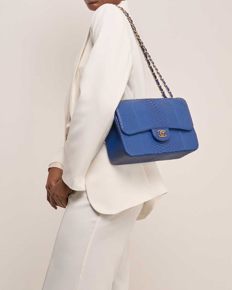 Chanel Timeless Jumbo Python Blue Front | Sell your designer bag