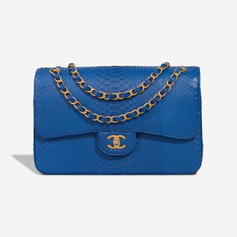 Chanel Timeless Jumbo Python Blue Front | Sell your designer bag