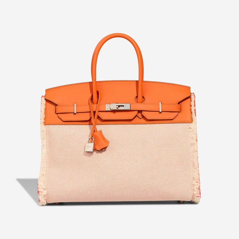 Hermès Birkin Fray 35 Swift / Toile Écru / Orange Poppy Front | Sell your designer bag