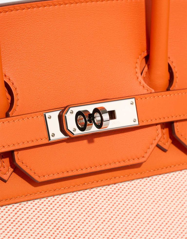 Hermès Birkin Fray 35 Swift / Toile Écru / Orange Poppy Closing System | Sell your designer bag