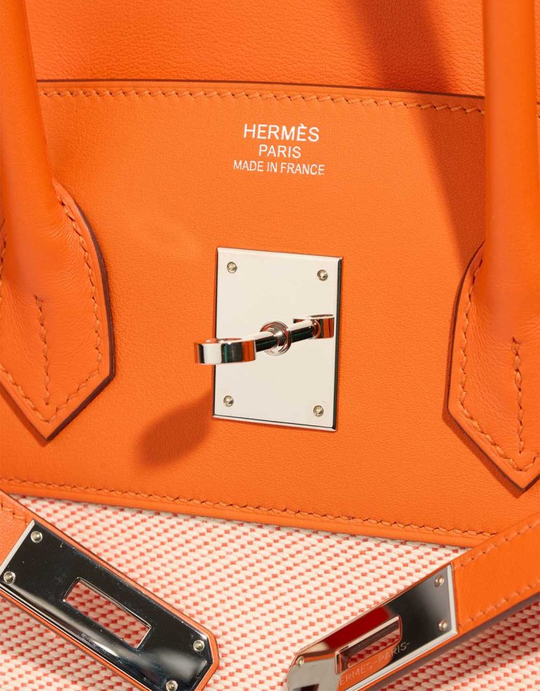 Hermès Birkin Fray 35 Swift / Toile Écru / Orange Poppy Logo | Sell your designer bag