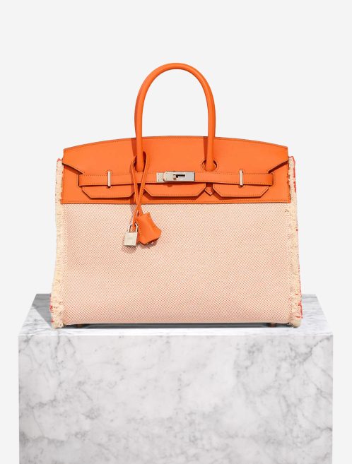 Hermès Birkin Fray 35 Swift / Toile Écru / Orange Poppy Front | Sell your designer bag
