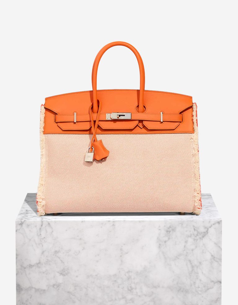 Hermès Birkin Fray 35 Swift / Toile Écru / Orange Poppy Front | Sell your designer bag