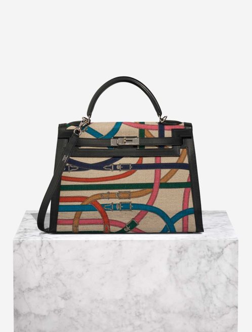 Hermès Kelly 32 Cavalcadour Toile / Swift Black / Multicolour Front | Sell your designer bag