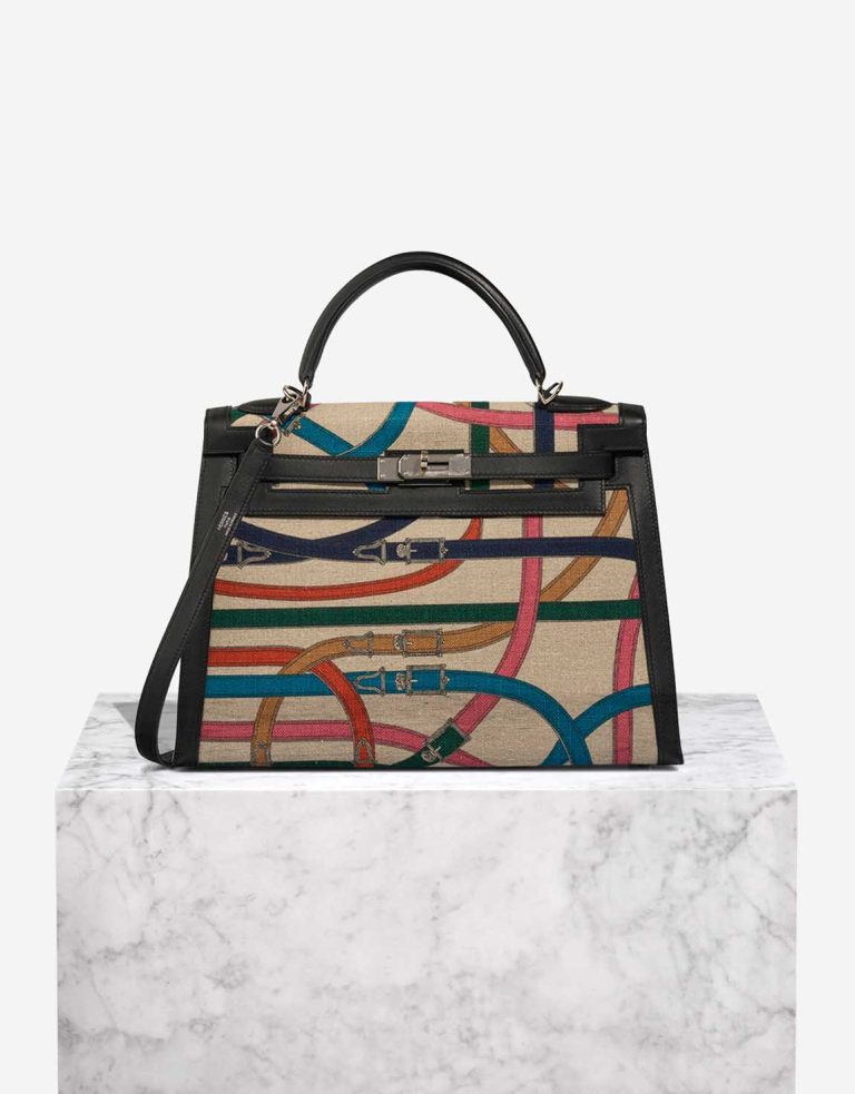 Hermès Kelly 32 Cavalcadour Toile / Swift Black / Multicolour Front | Sell your designer bag