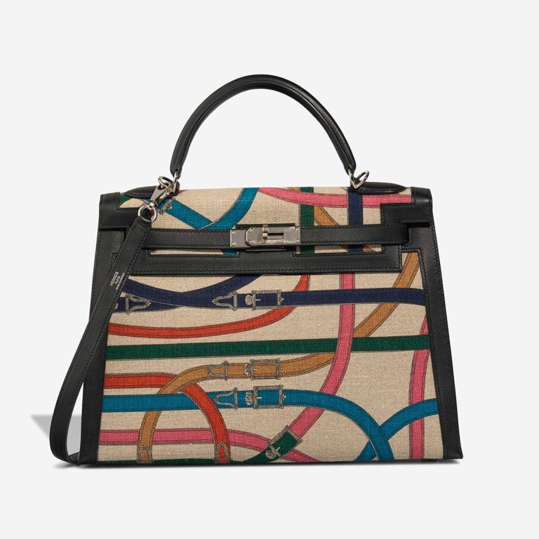 Hermès Kelly 32 Cavalcadour Toile / Swift Black / Multicolour Front | Sell your designer bag