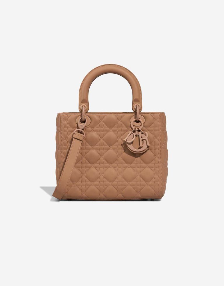 Dior Lady Medium Lamb Beige Rosé Front | Sell your designer bag