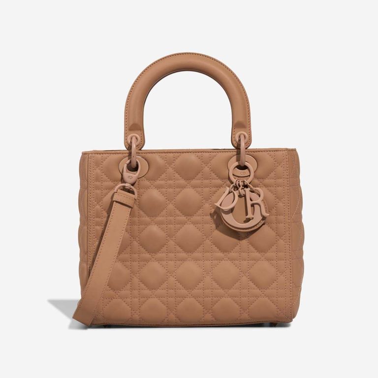 Dior Lady Medium Lamb Beige Rosé Front | Sell your designer bag
