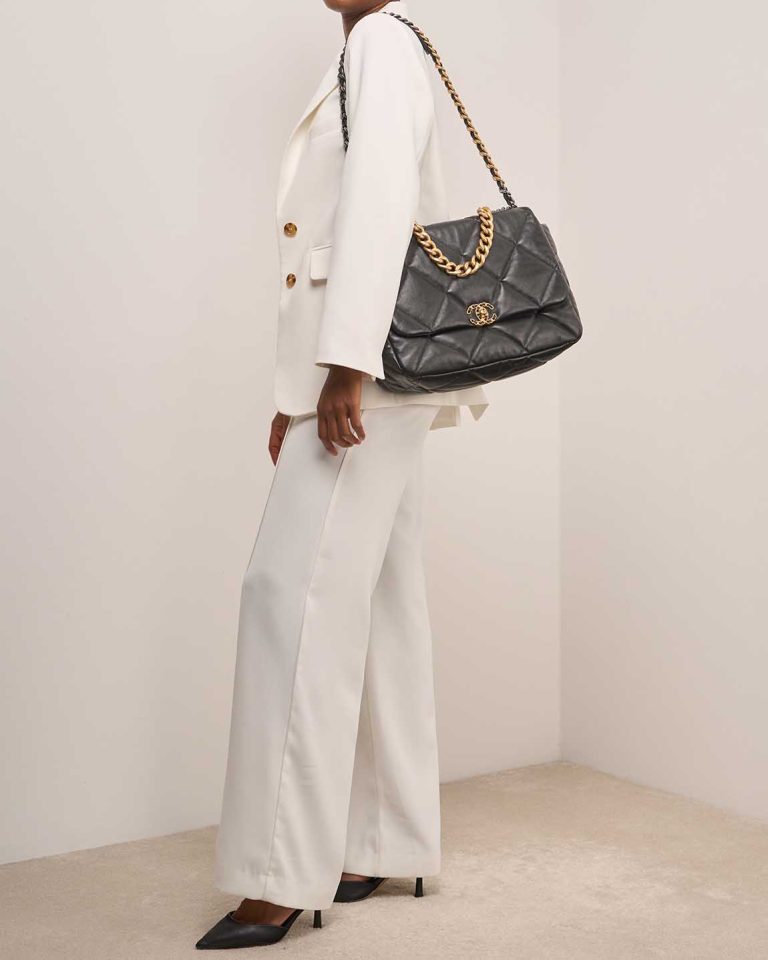 Chanel 19 Large Flap Bag Lamb Black Front | Sell your designer bag