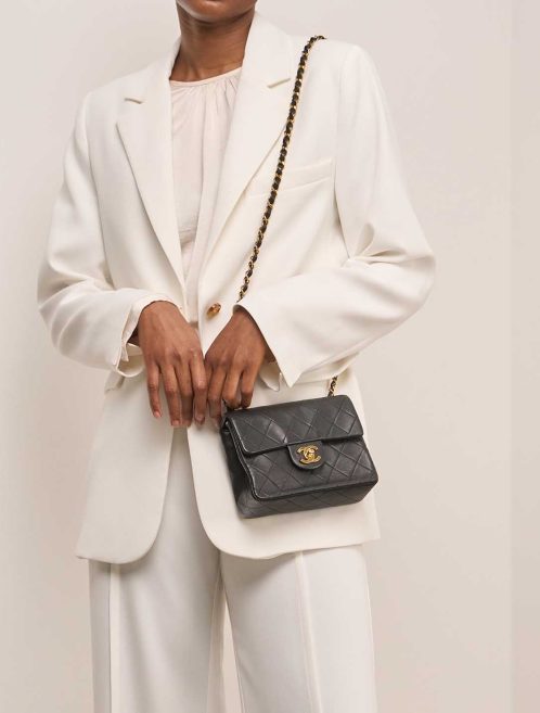 Chanel Timeless Mini Square Lamb Black on Model | Sell your designer bag