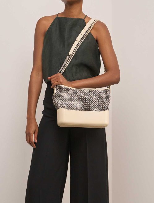 Chanel Gabrielle Medium Tweed Beige on Model | Sell your designer bag
