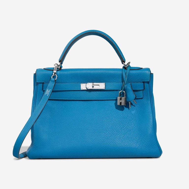 Hermès Kelly 32 Clémence Bleu Hydra Front | Sell your designer bag