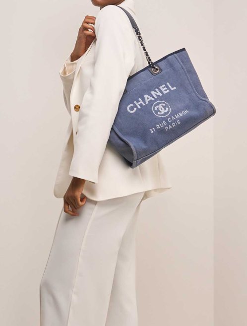 Chanel Deauville Small Canvas Blue on Model | Sell your designer bag