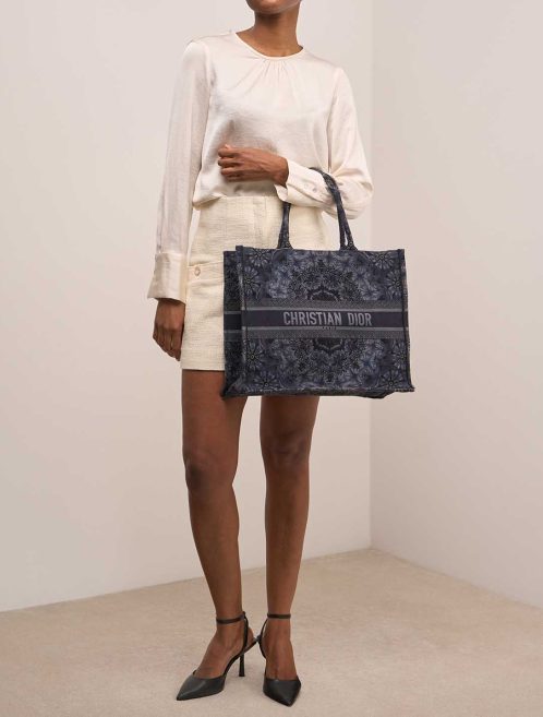 Dior Book Tote Large Canvas Blue on Model | Sell your designer bag