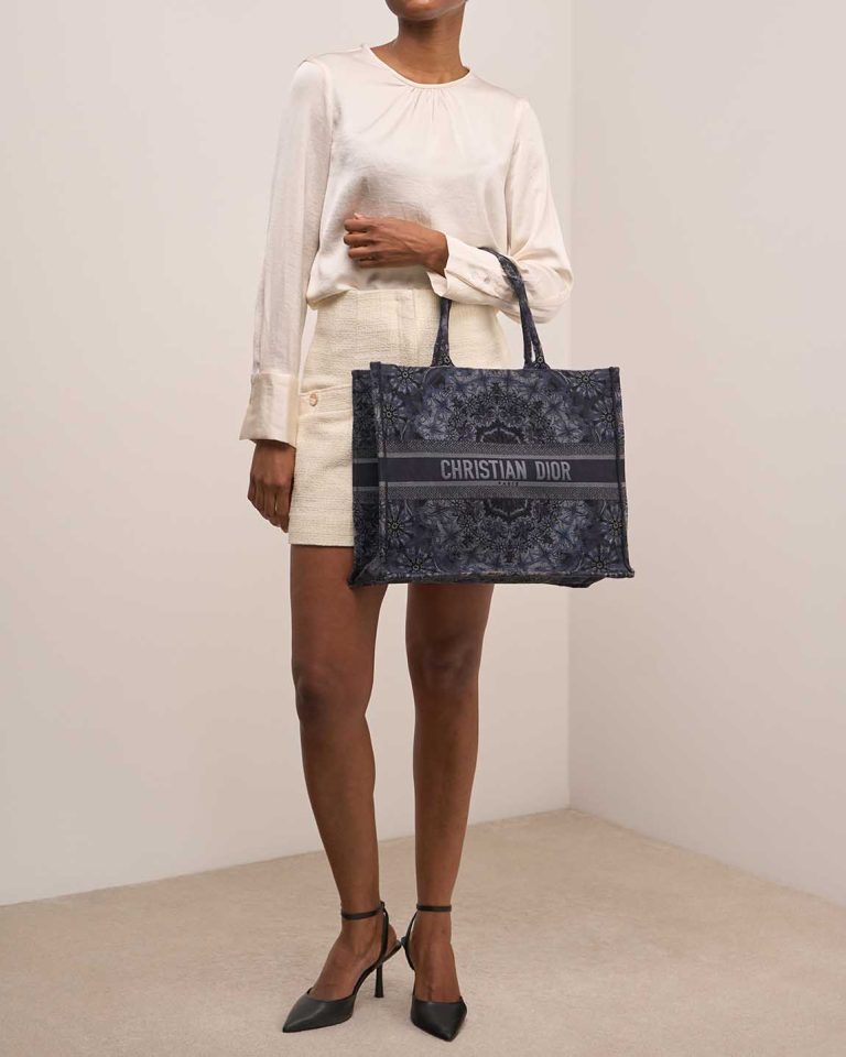 Dior Book Tote Large Canvas Blue on Model | Sell your designer bag