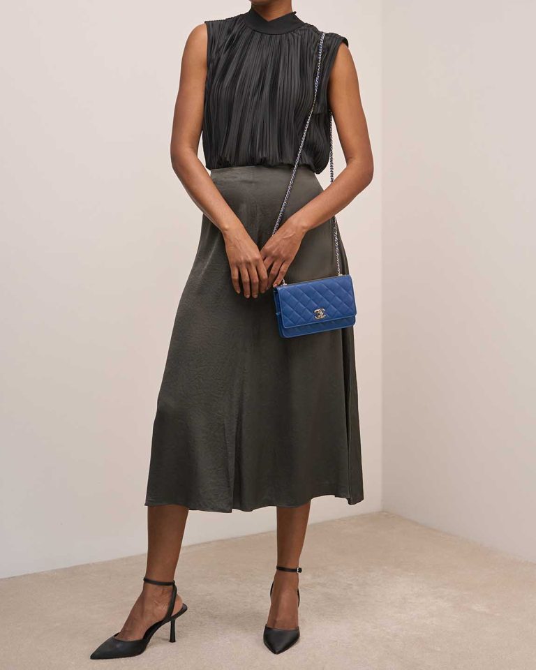 Chanel Timeless Wallet On Chain Lamb Blue Front | Sell your designer bag