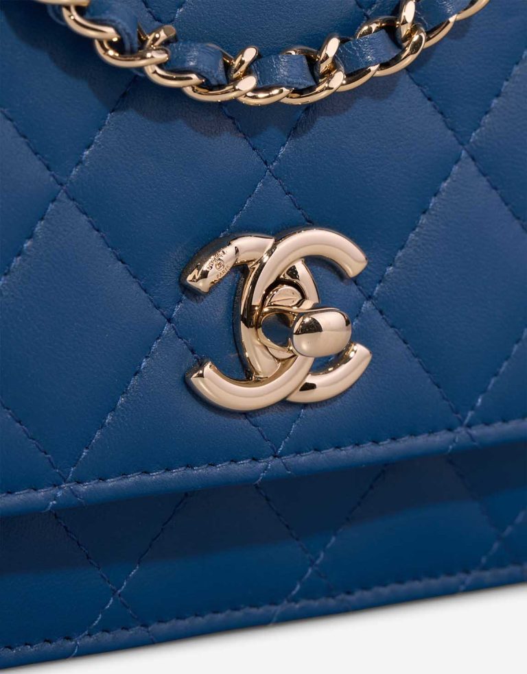 Chanel Timeless Wallet On Chain Lamb Blue Closing System | Sell your designer bag