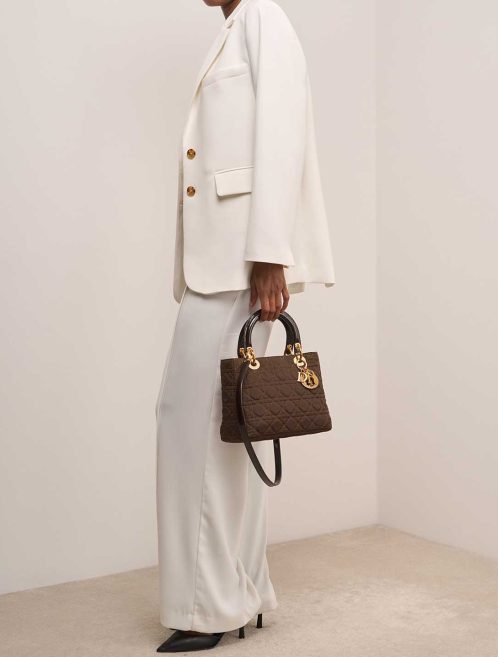 Dior Lady Medium Nylon Brown on Model | Sell your designer bag