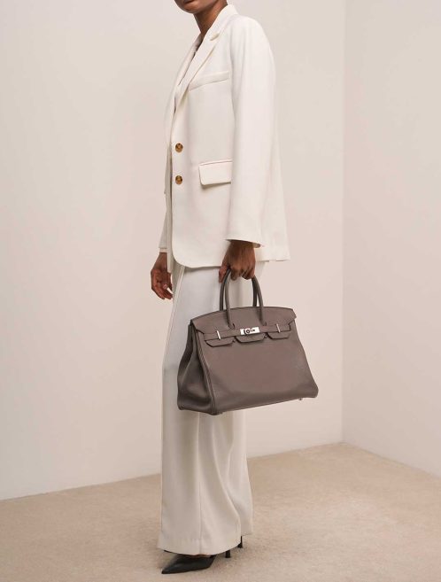 Hermès Birkin 35 Clémence Gris Étain on Model | Sell your designer bag