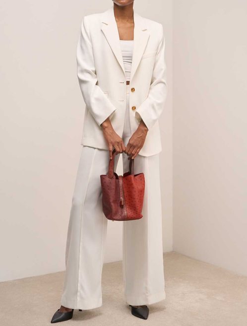 Hermès Picotin 22 Ostrich Rouge H / Rouge Vif on Model | Sell your designer bag