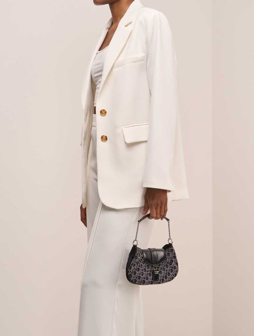 Dior Shoulder Bag Small Patent / Rhinestones Black / Oblique on Model | Sell your designer bag