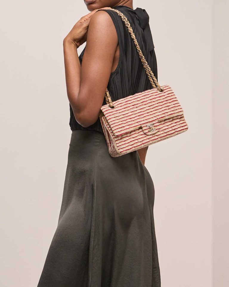 Chanel Timeless Coco Sailor Medium Silk / Canvas Red / White Front | Sell your designer bag