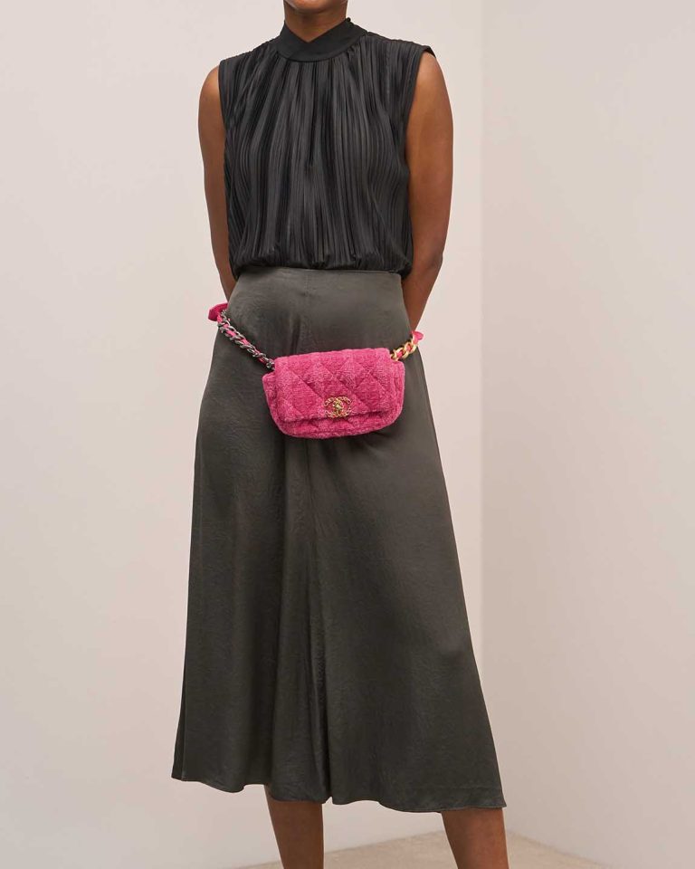 Chanel 19 Belt Bag Small Tweed Pink Front | Sell your designer bag