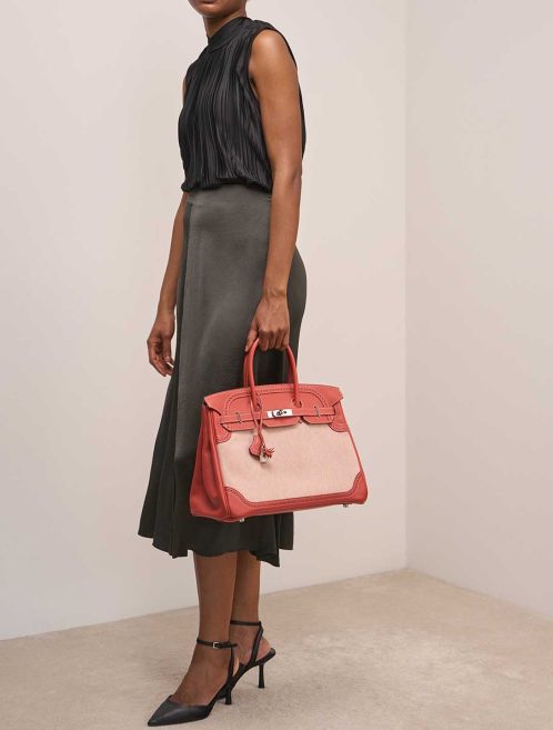 Hermès Birkin Ghillies 35 Swift / Toile Sanguine on Model | Sell your designer bag