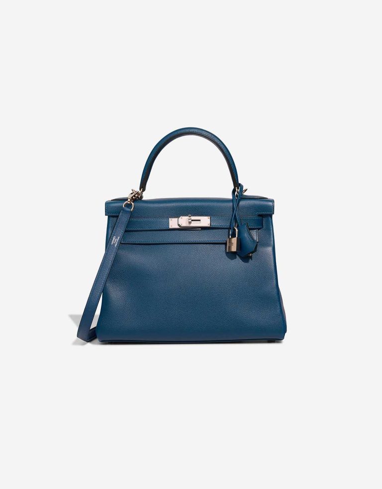 Hermès Kelly Verso 28 Evercolor Deep Blue / Vert Bosphore Front | Sell your designer bag