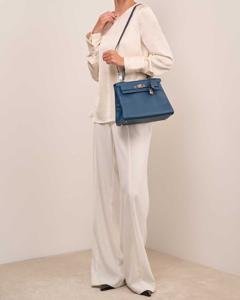 Hermès Kelly Verso 28 Evercolor Deep Blue / Vert Bosphore Front | Sell your designer bag