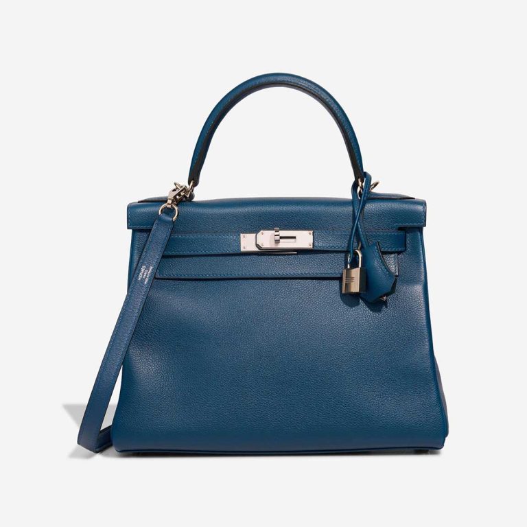 Hermès Kelly Verso 28 Evercolor Deep Blue / Vert Bosphore Front | Sell your designer bag