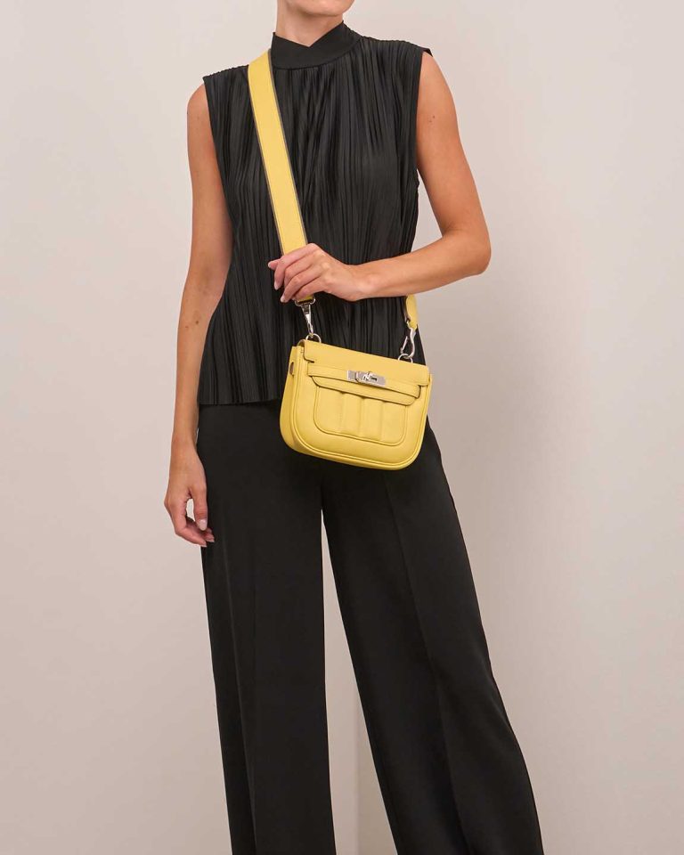 Hermès Berline Mini Swift Jaune Citron on Model | Sell your designer bag