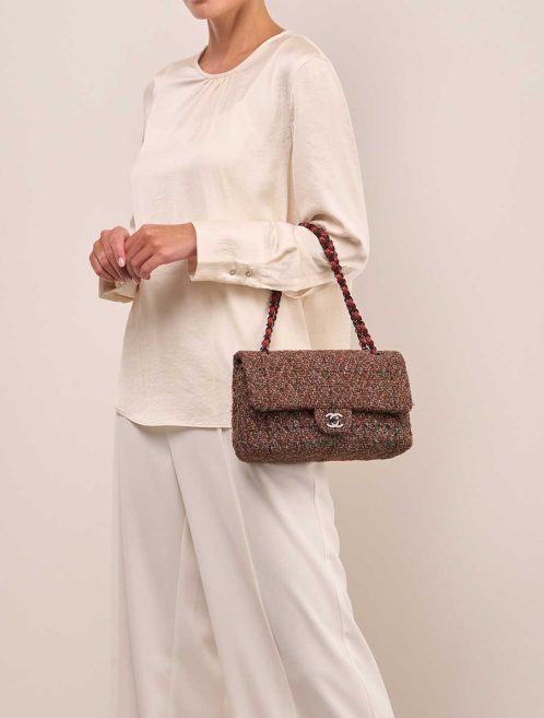 Chanel Timeless Medium Tweed Dark Red on Model | Sell your designer bag