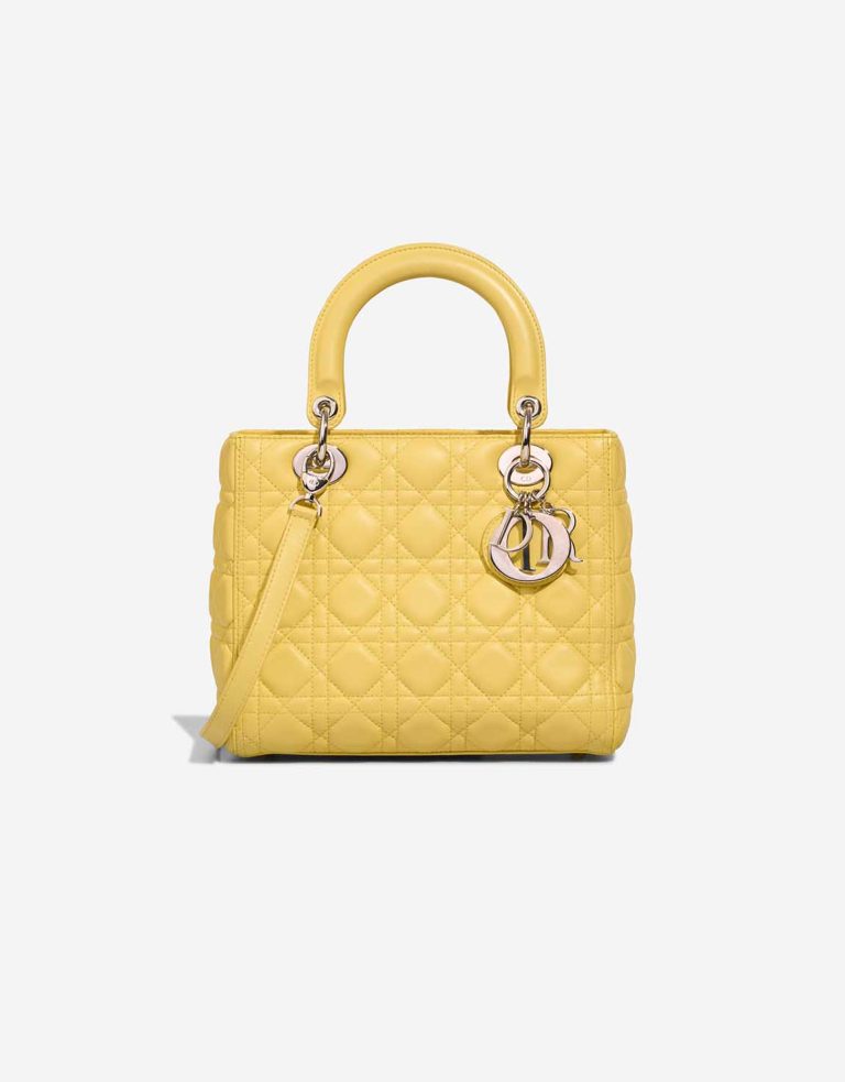 Dior Lady Medium Lamb Lime Yellow Front | Sell your designer bag