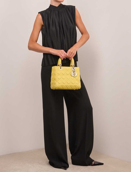 Dior Lady Medium Lamb Lime Yellow on Model | Sell your designer bag