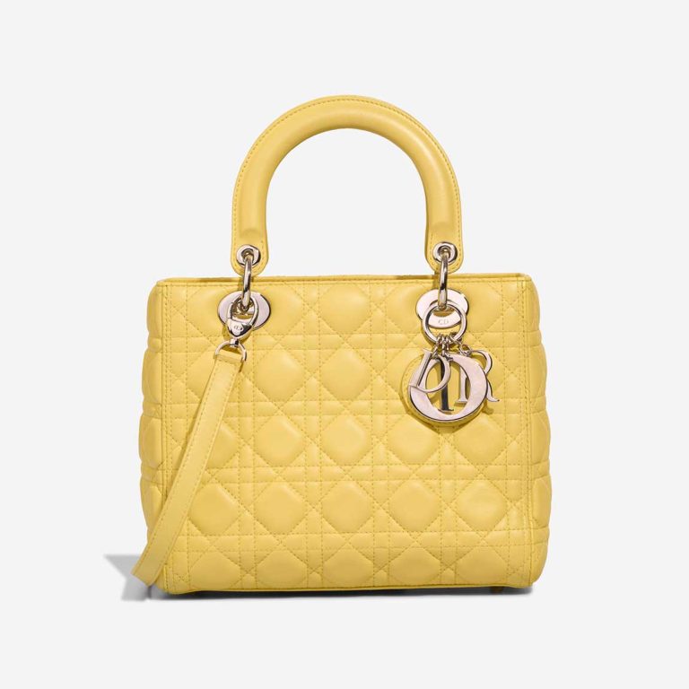 Dior Lady Medium Lamb Lime Yellow Front | Sell your designer bag