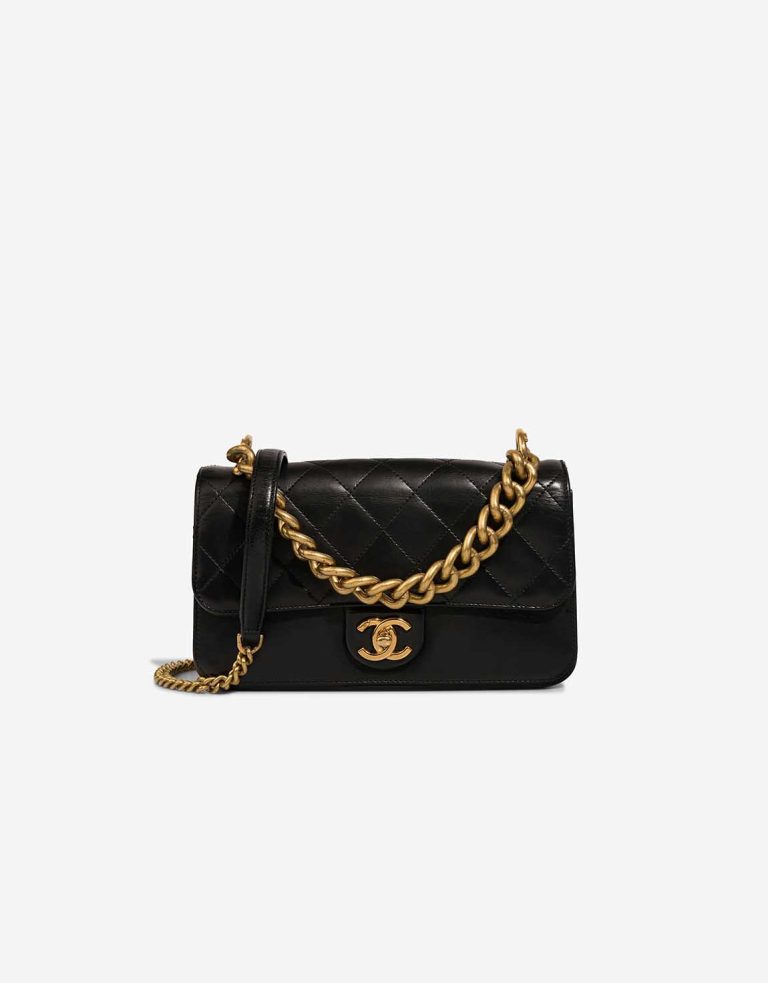Chanel Around The Corner Flap Bag Medium Calf Black Front | Sell your designer bag