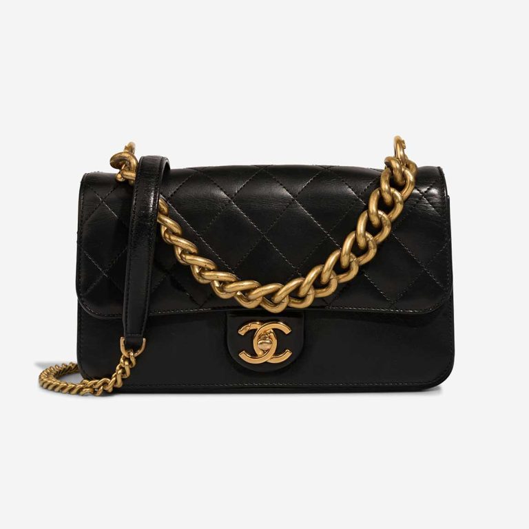 Chanel Around The Corner Flap Bag Medium Calf Black Front | Sell your designer bag