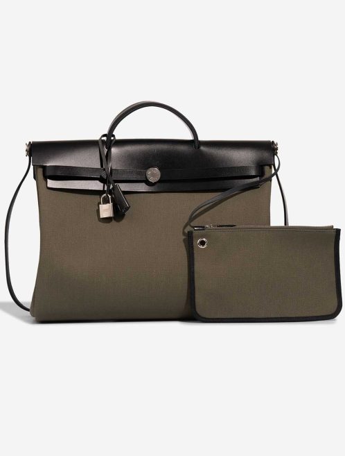 Hermès Herbag 39 Vache Hunter / Toile Black / Vert Militaire Front | Sell your designer bag