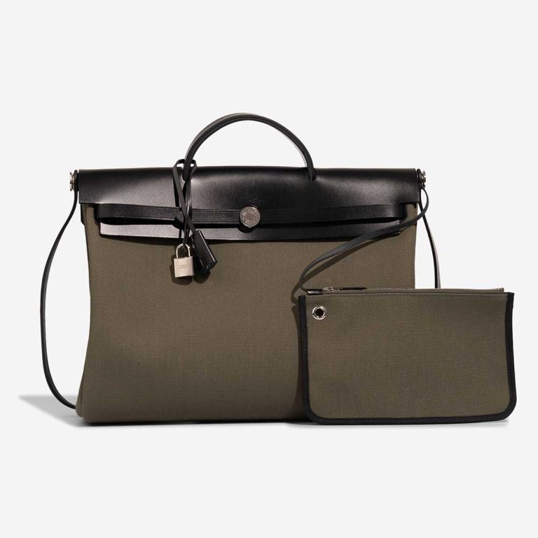 Hermès Herbag 39 Vache Hunter / Toile Black / Vert Militaire Front | Sell your designer bag